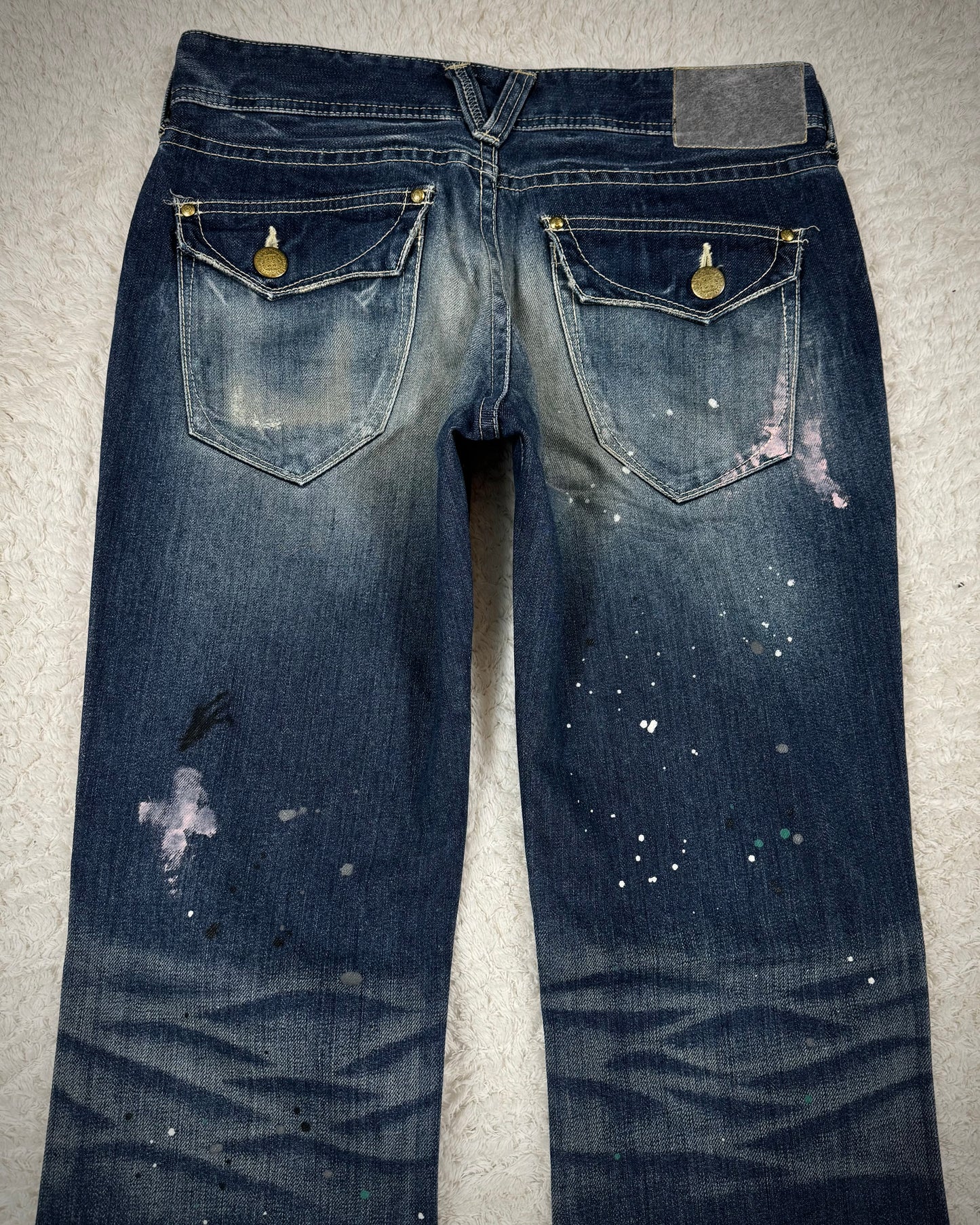 Vanquish Paint Splatter Distressed Flared Jeans