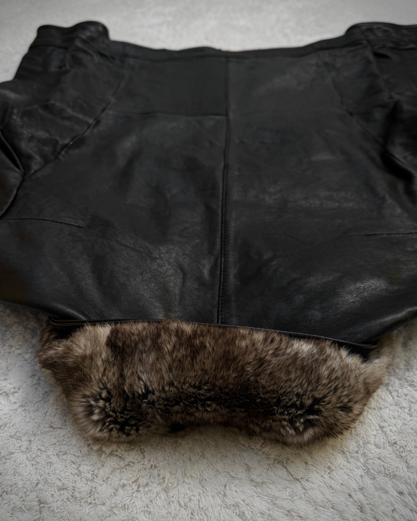 Comme Ça Men Rabbit Fur Collar Sheepskin Leather Jacket