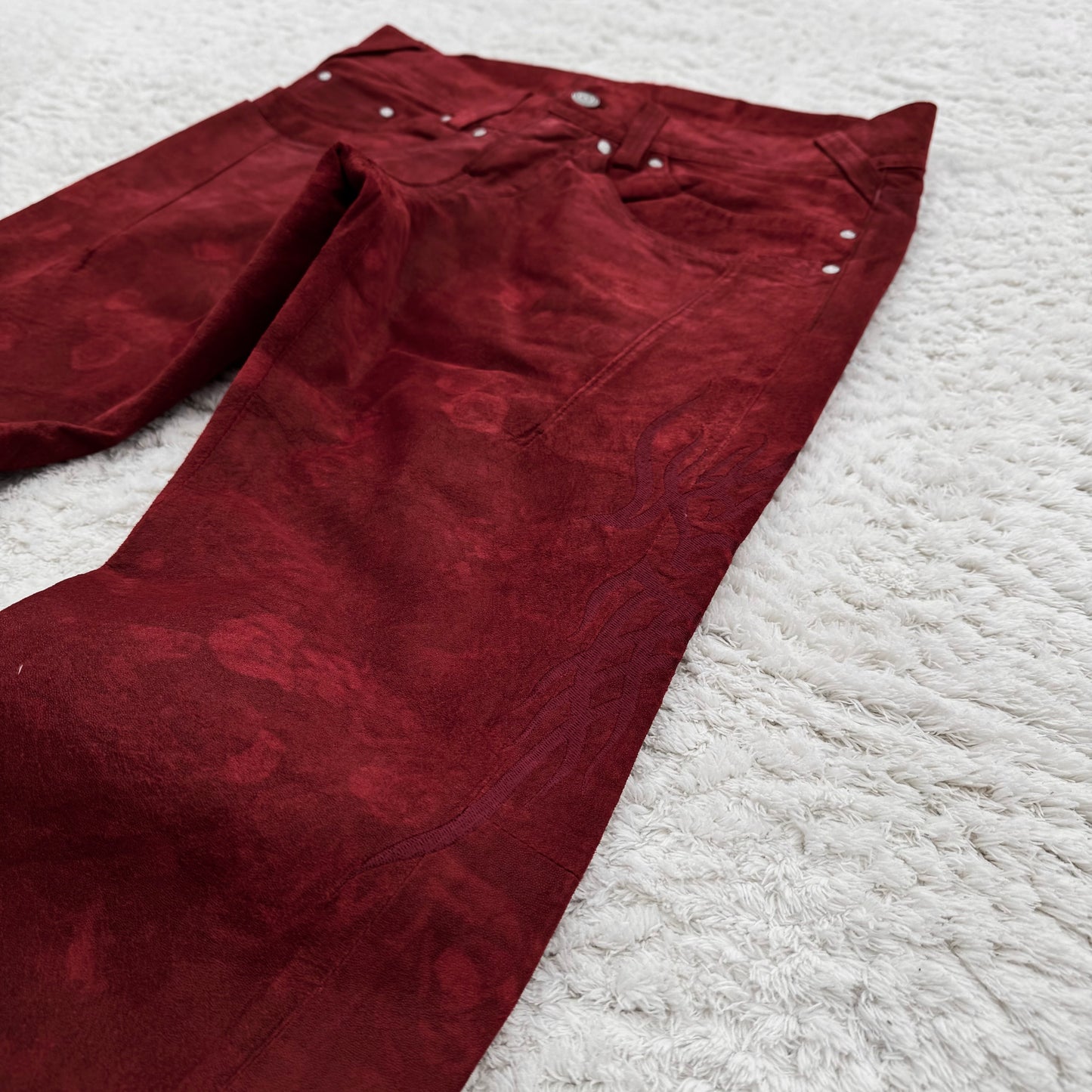 Tornado Mart Bloody Suede Leather Tribal Embroidery Flared Pants
