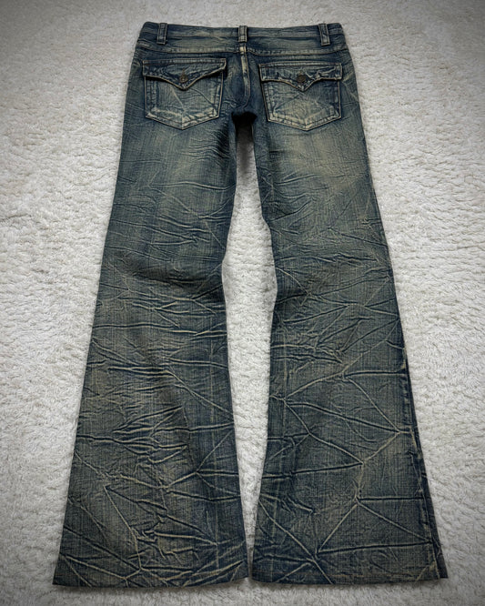 Agate Label Mud Honeycomb Washed Flared Jeans