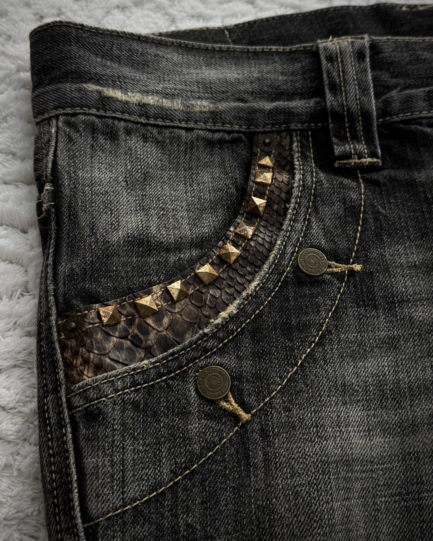 Tornado Mart Studded Python Detailed Spiral Flared Jeans