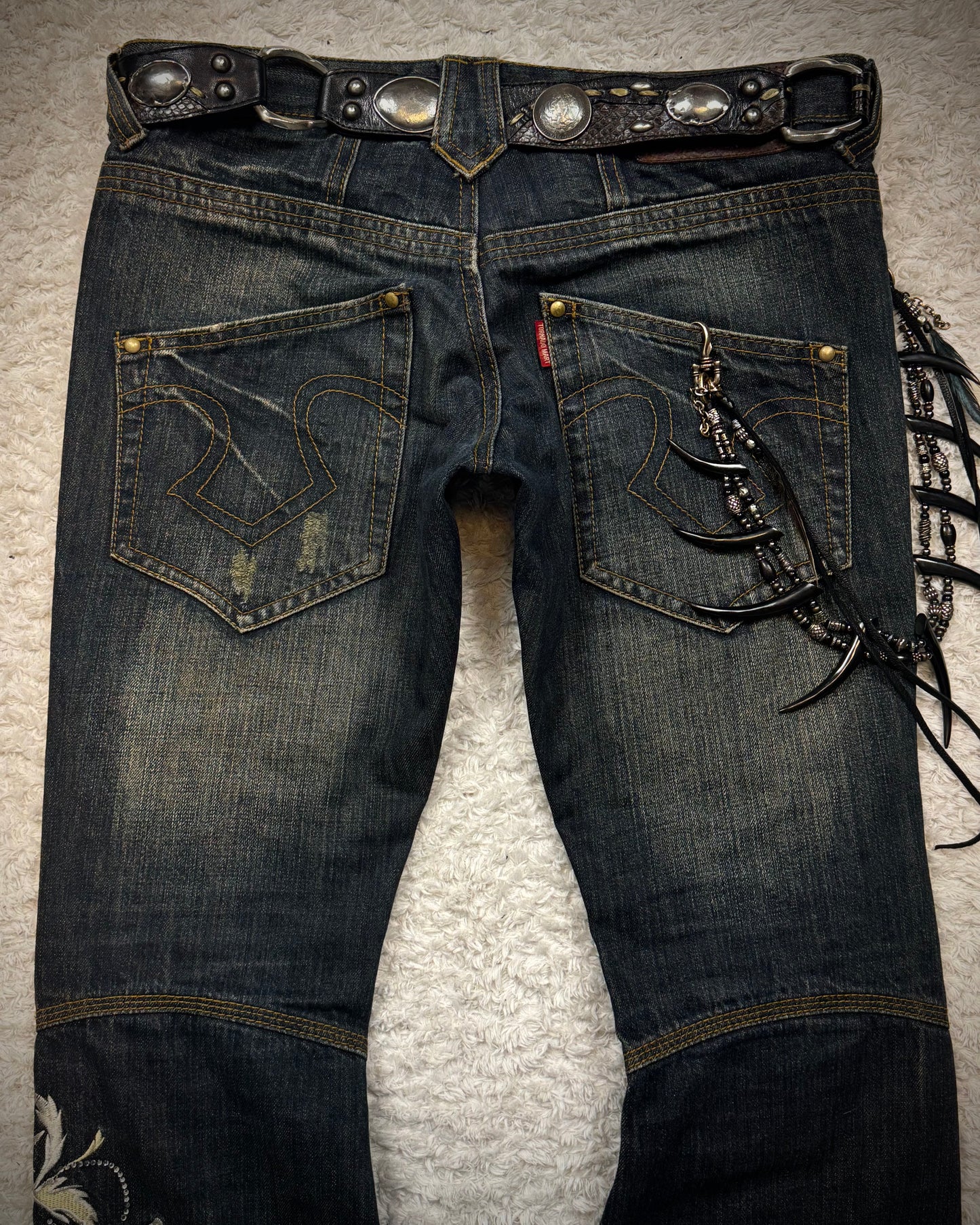 Tornado Mart Tribal Tattoo Embroidery Flared Jeans