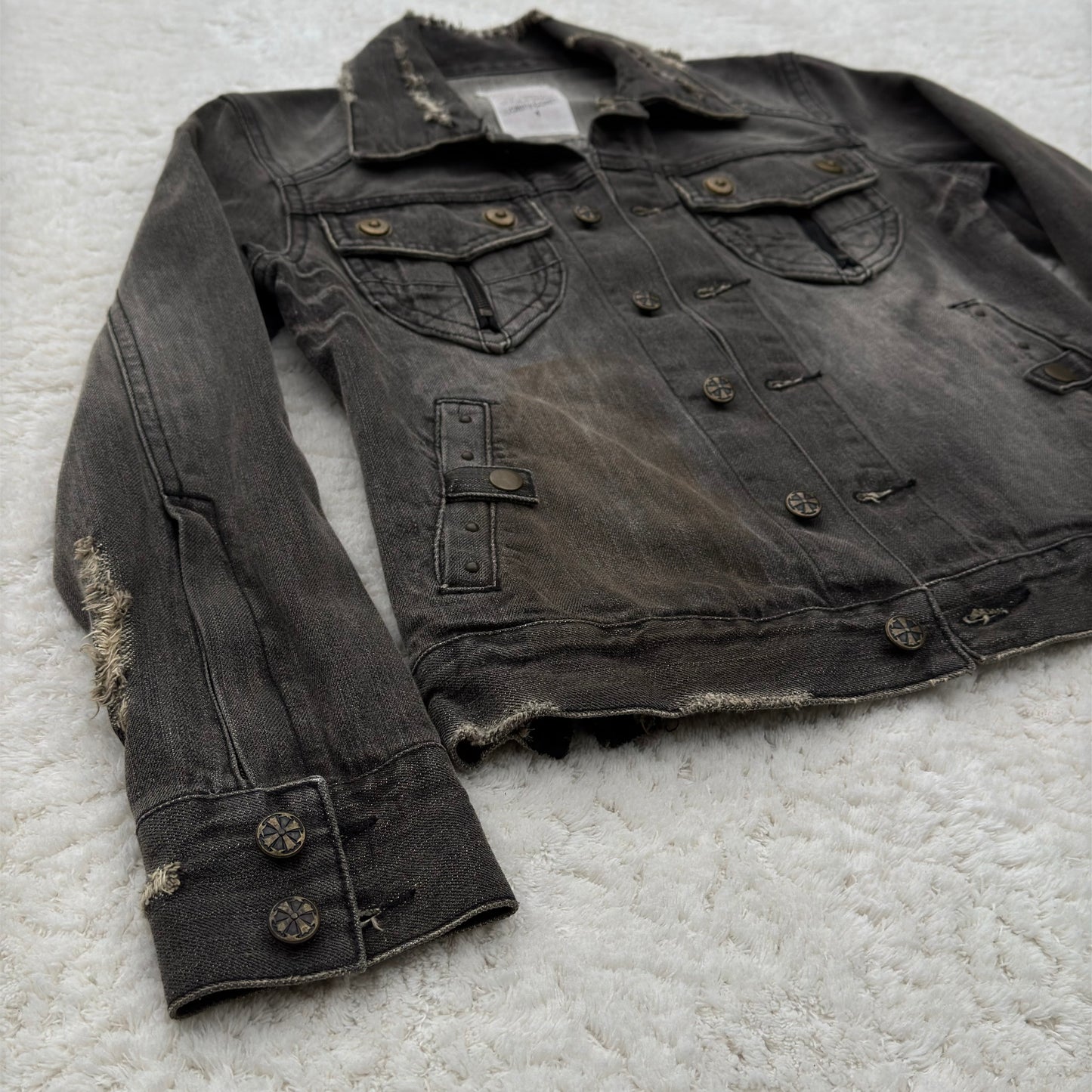 Midas Gas Mask Pockets Distressed Denim Jacket