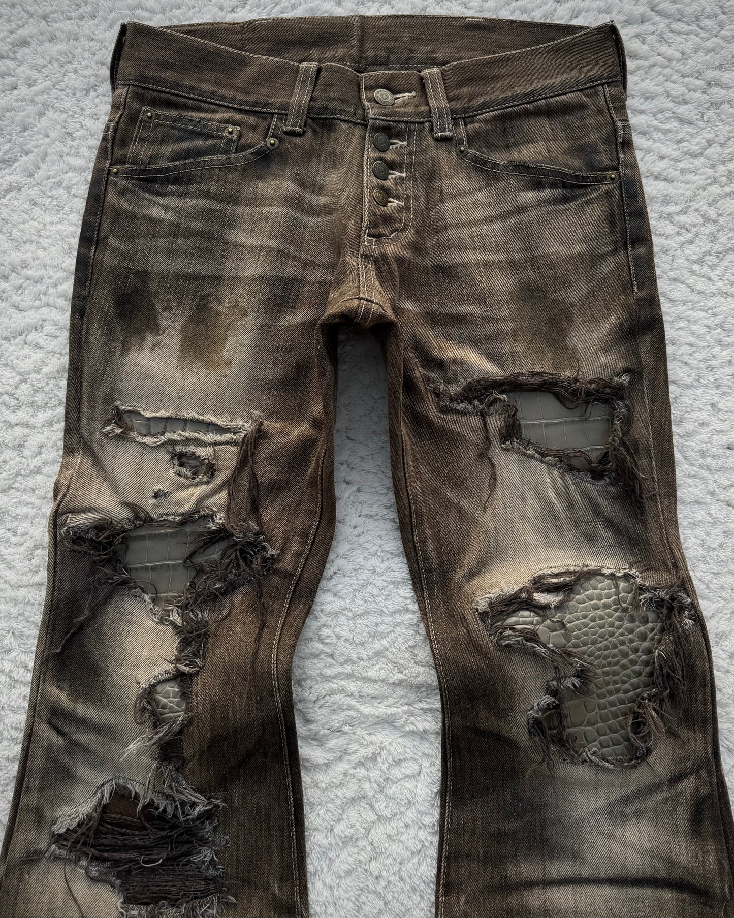 Tornado Mart Crocodile Repaired Crash Flared Jeans