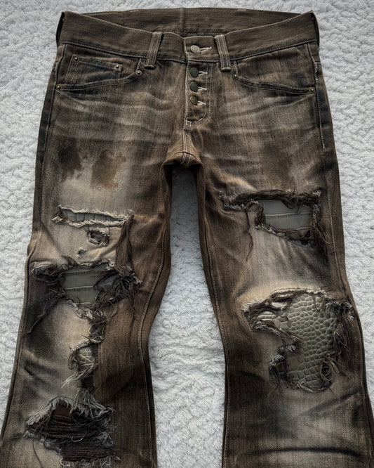 Tornado Mart Crocodile Repaired Crash Flared Jeans