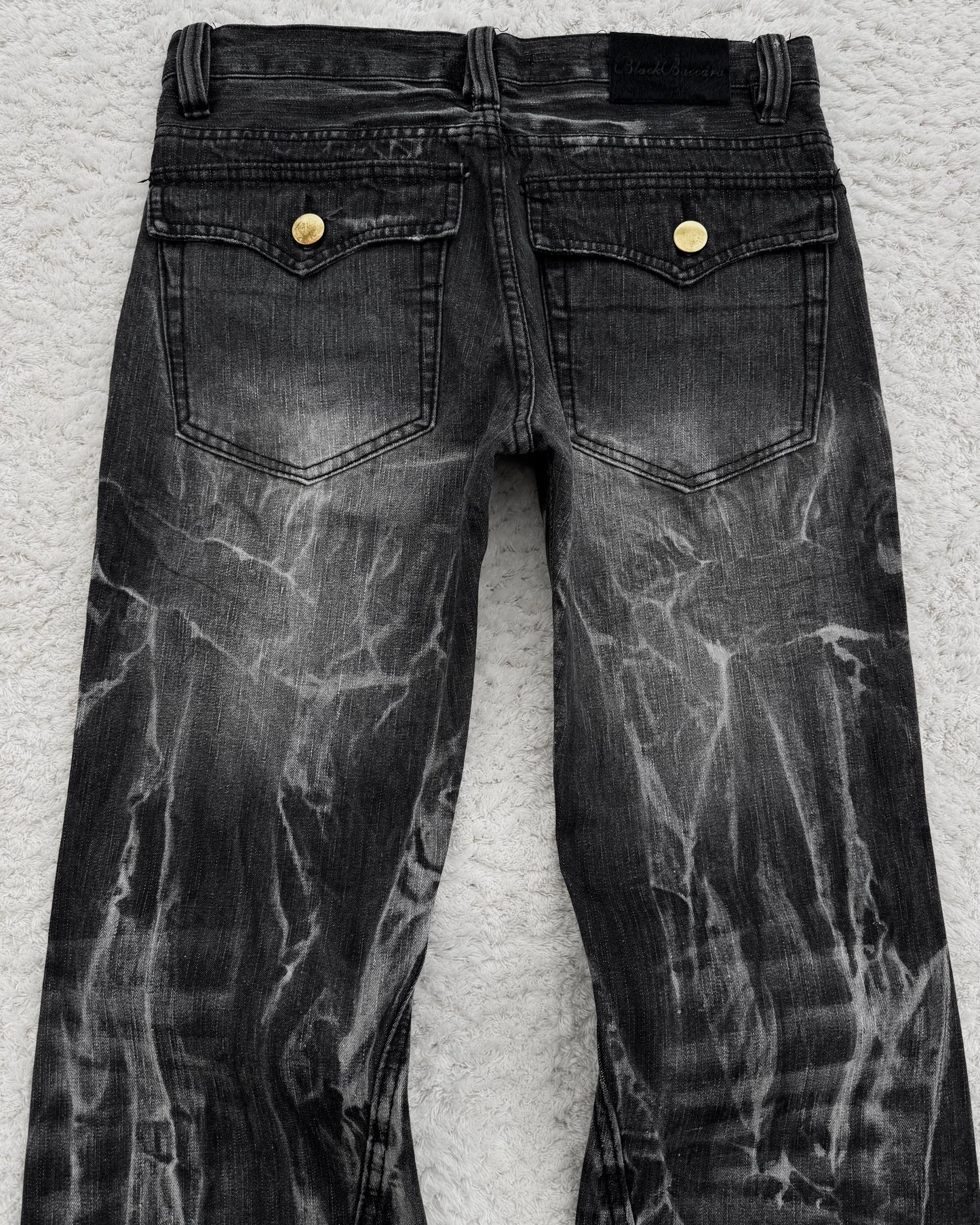 Black Baccara Pierced Shatter Washed Bootcut Jeans