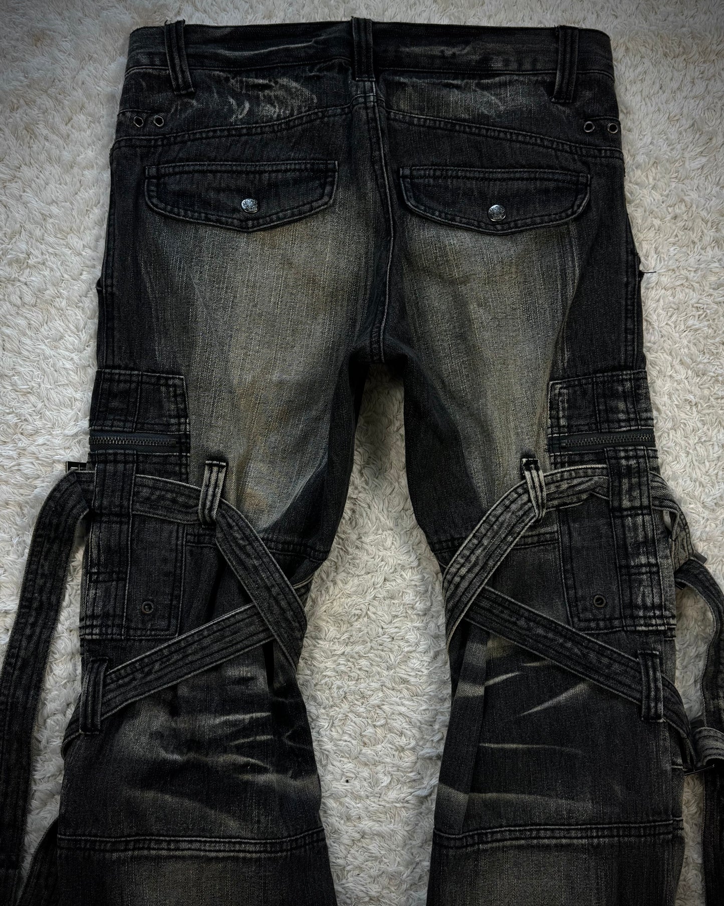 Topism Flared Whisker Washed Bondage Cargo Denim