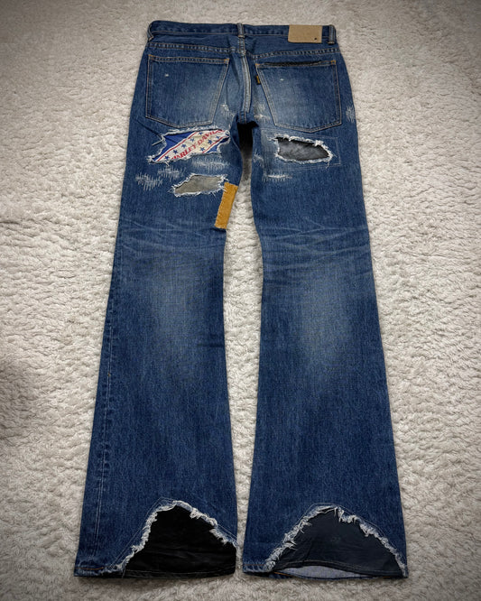 Blütenblatt Leather Stitch Repaired Bootcut Denim