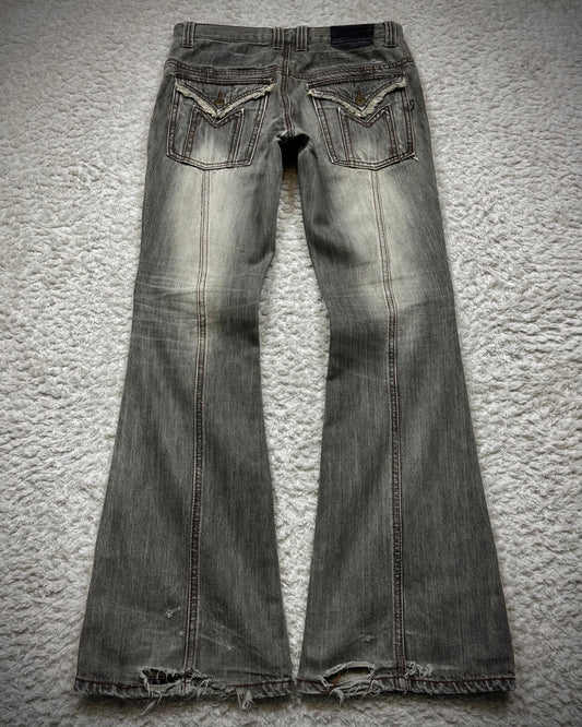 Morgan Homme Fringed Flap Pockets Flared Jeans