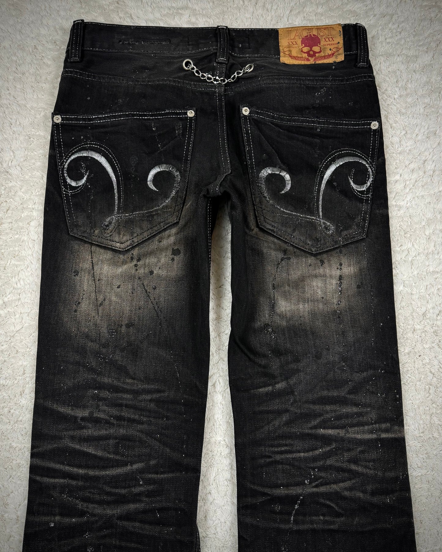 Lagust Repaired Distressing Chained Silver Detailed Bootcut Denim