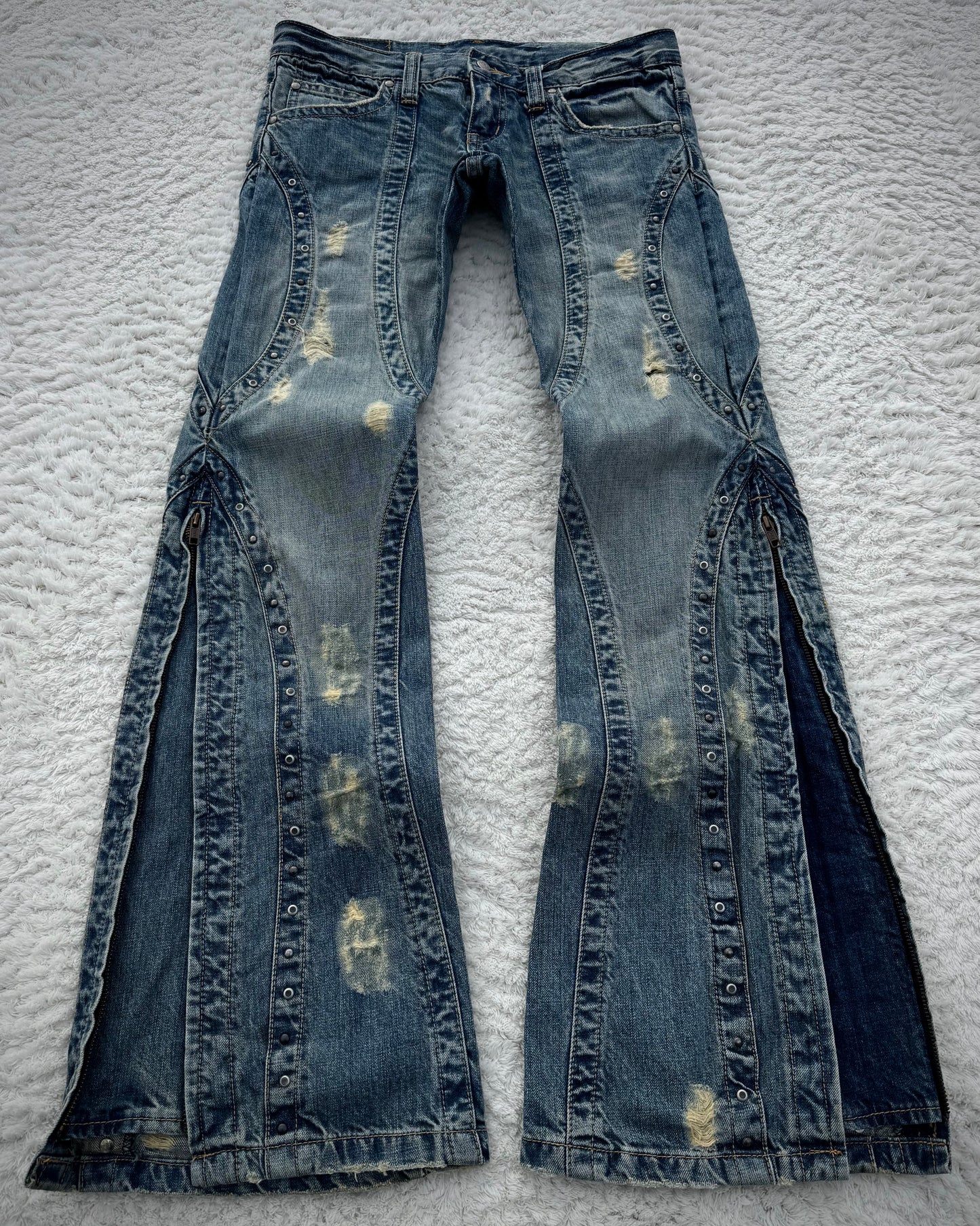 Tornado Mart Studded Side Zip Flared Jeans