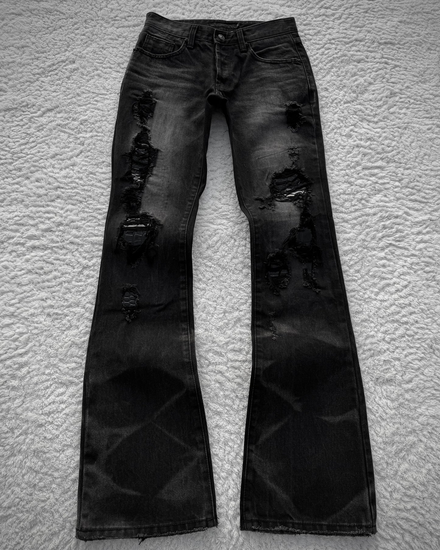 Fuga Croco Repaired Distressed Bootcut Jeans