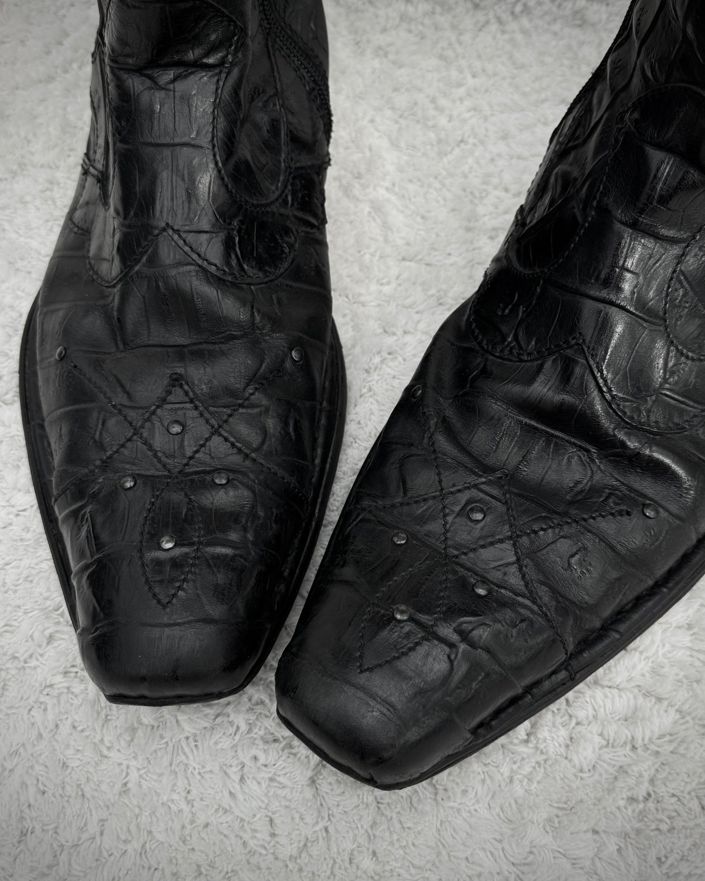 Italian Pointed Crocodile Leather Boots