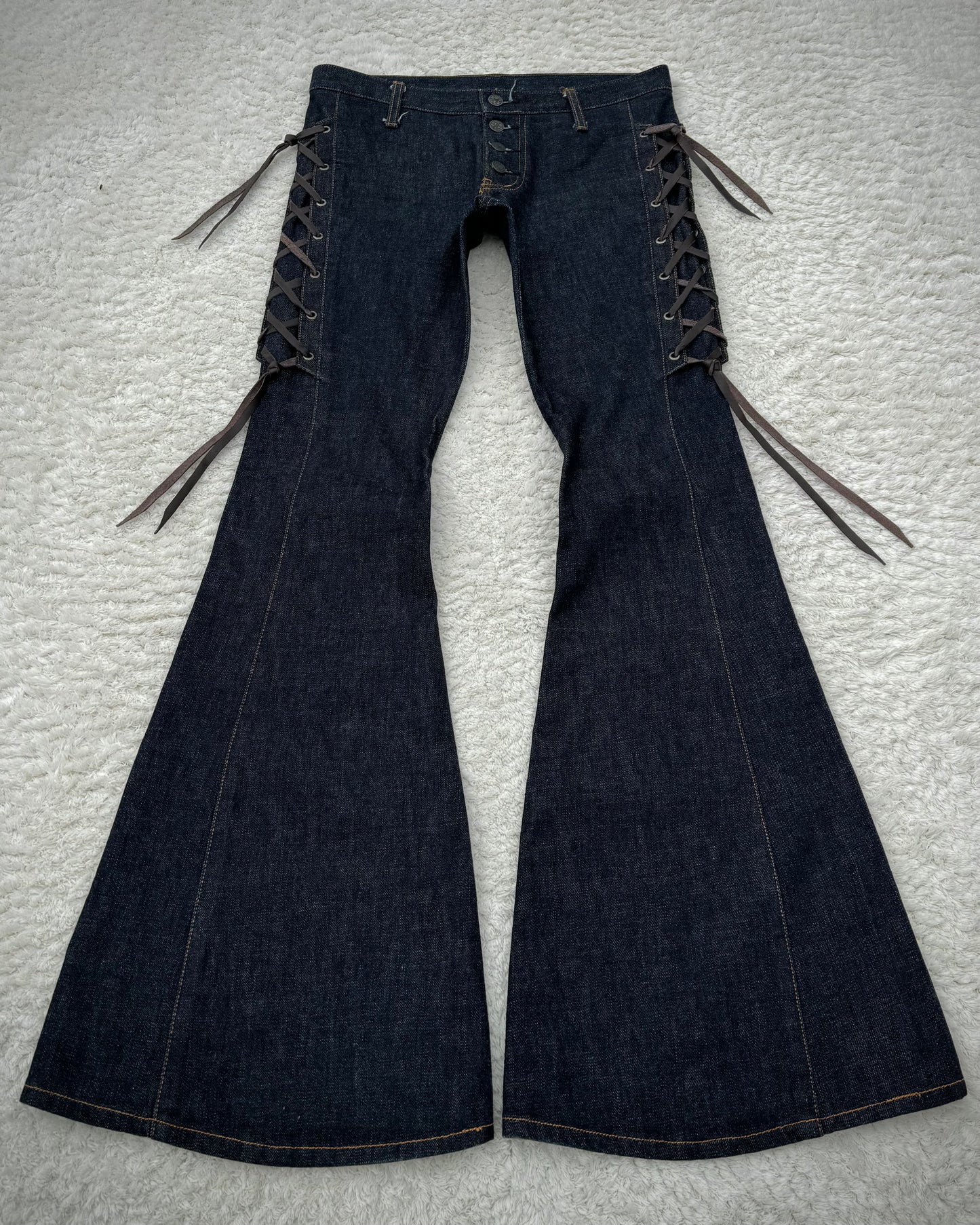 Dee Dee Raw Denim Lace Up Flared Bell Bottoms