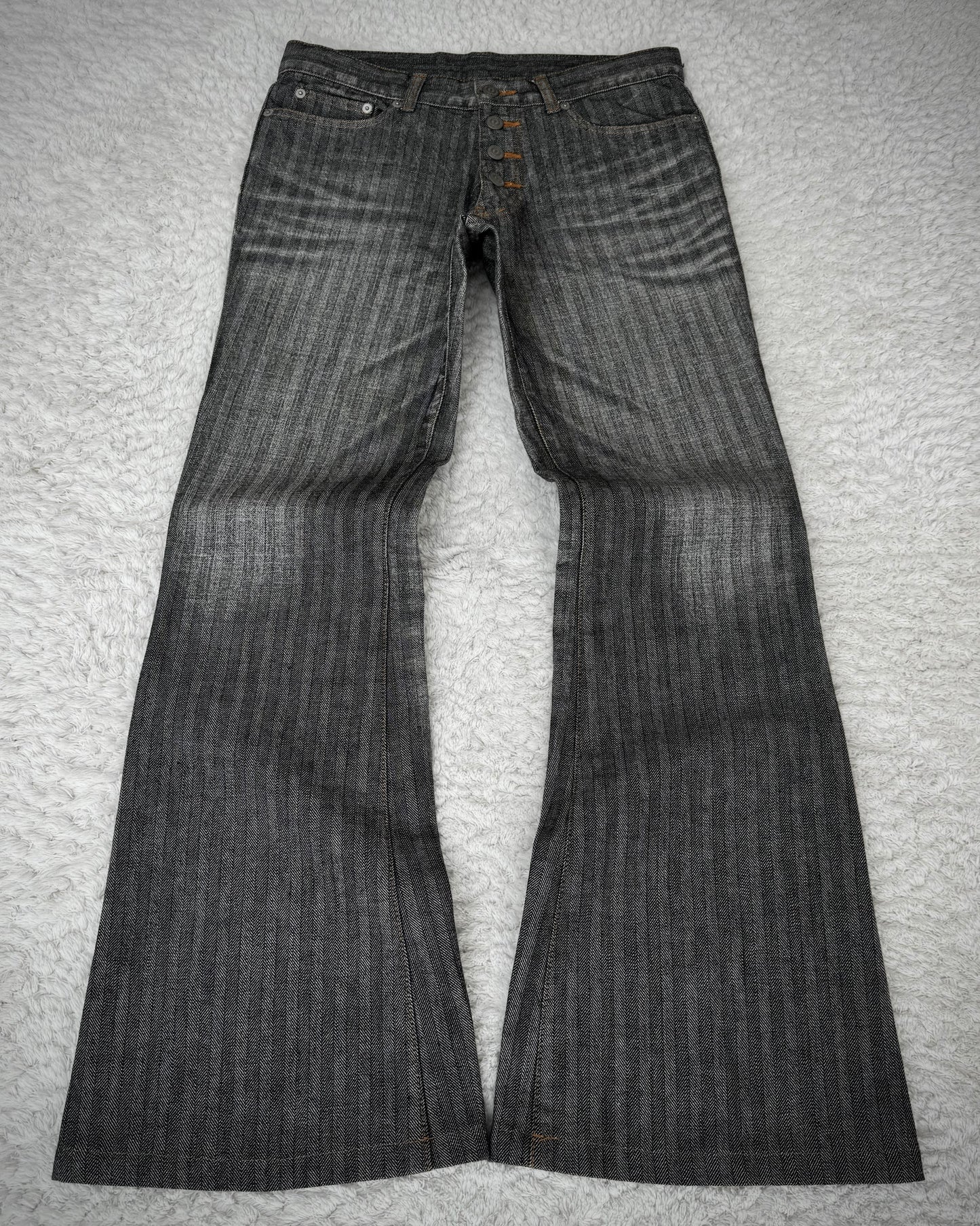 Tornado Mart Pin Striped Whisker Washed Flared Pants