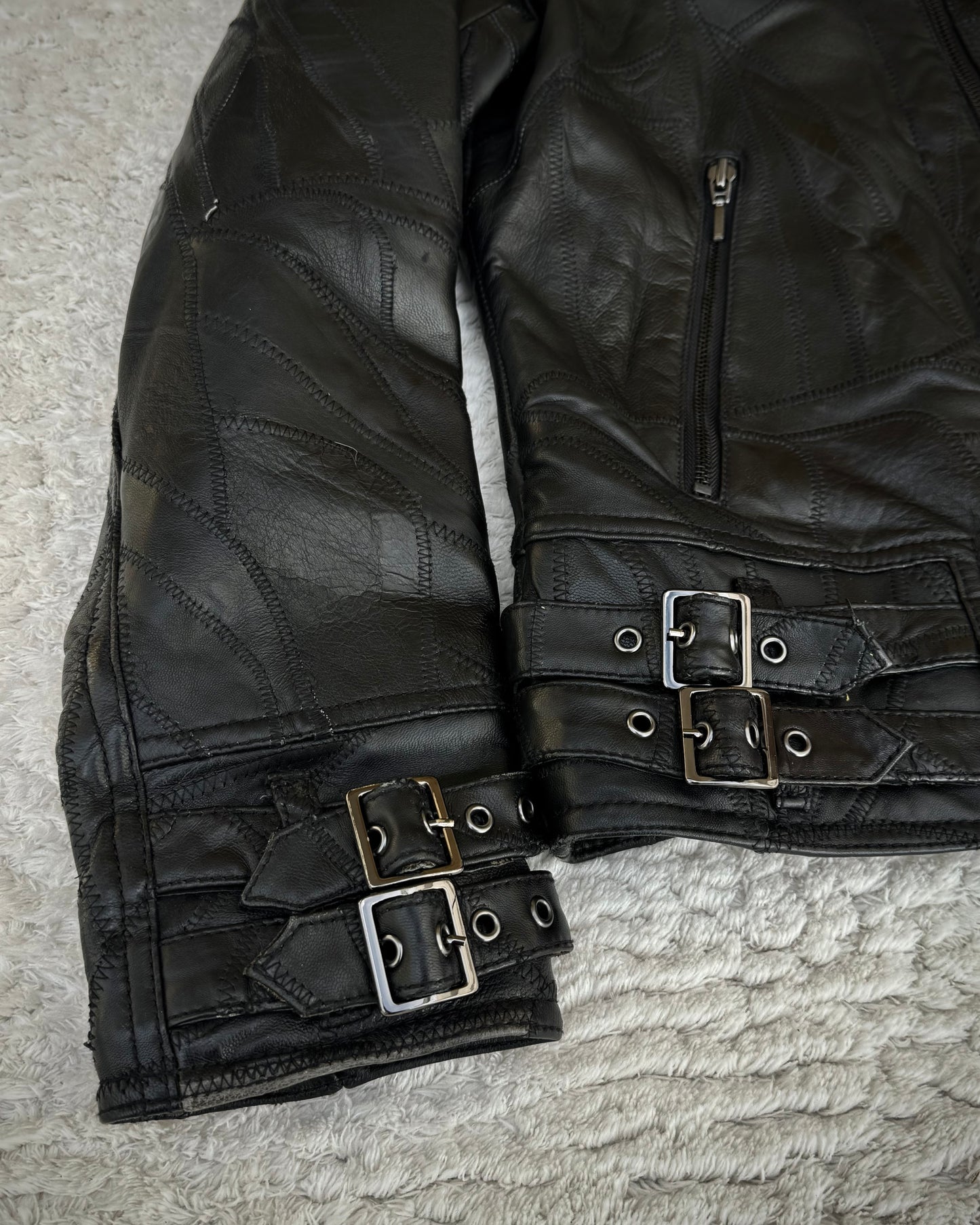 All The Way Scar Stitched Leather Patchwork Jacket