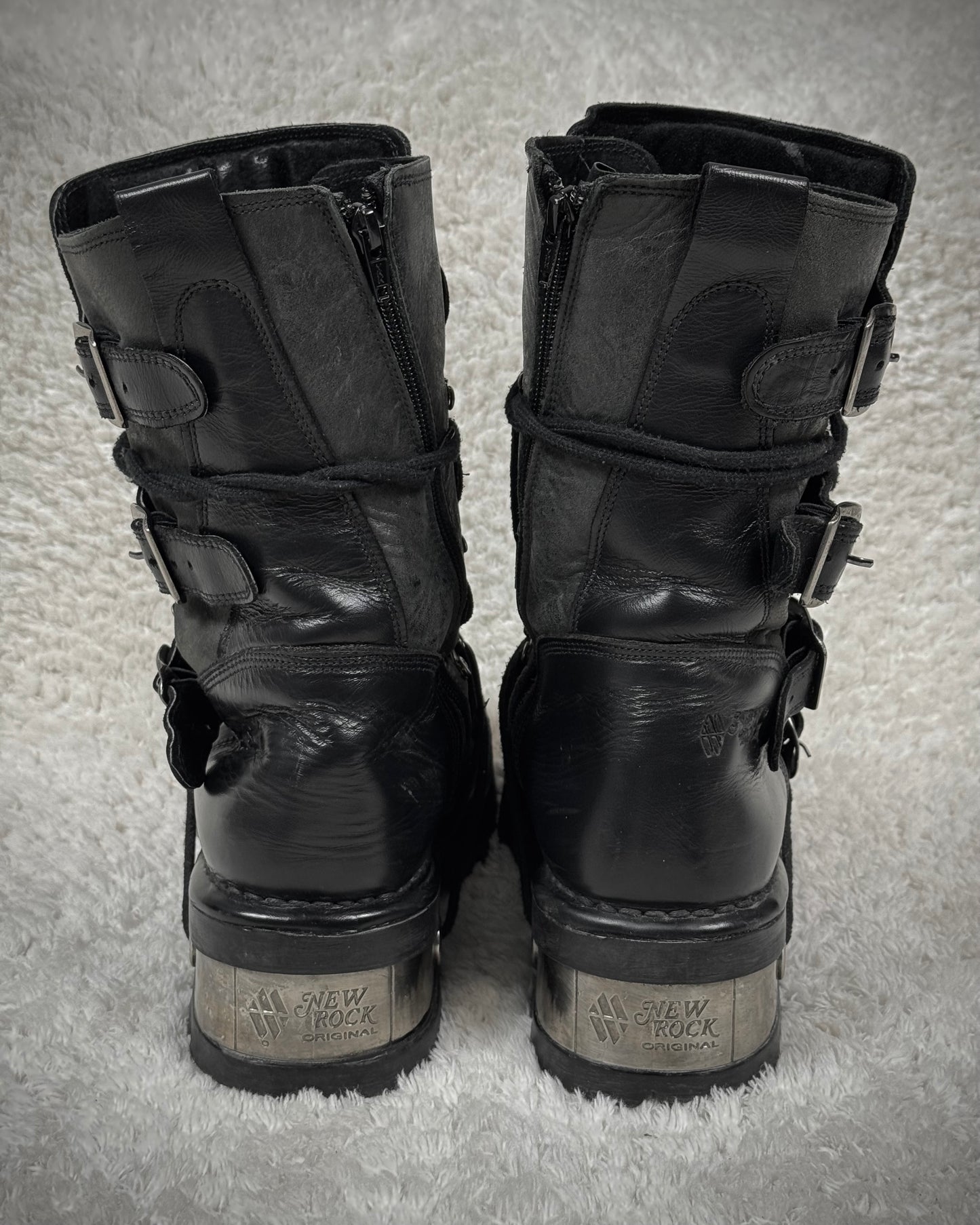 New Rock Laced Steel Heel Leather Boots