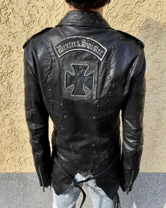 Yasuyuki Ishii Studded Raw Cut Leather Patchwork Jacket