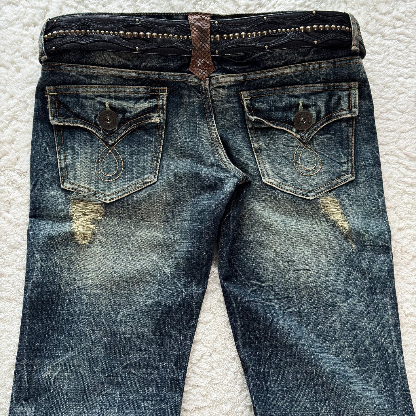 Select Jean Distressed Python Flared Lace-Up Jeans