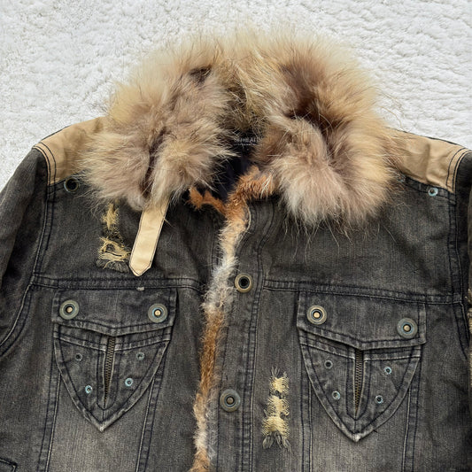 In The Attic Raccoon & Rabbit Fur Denim Jacket