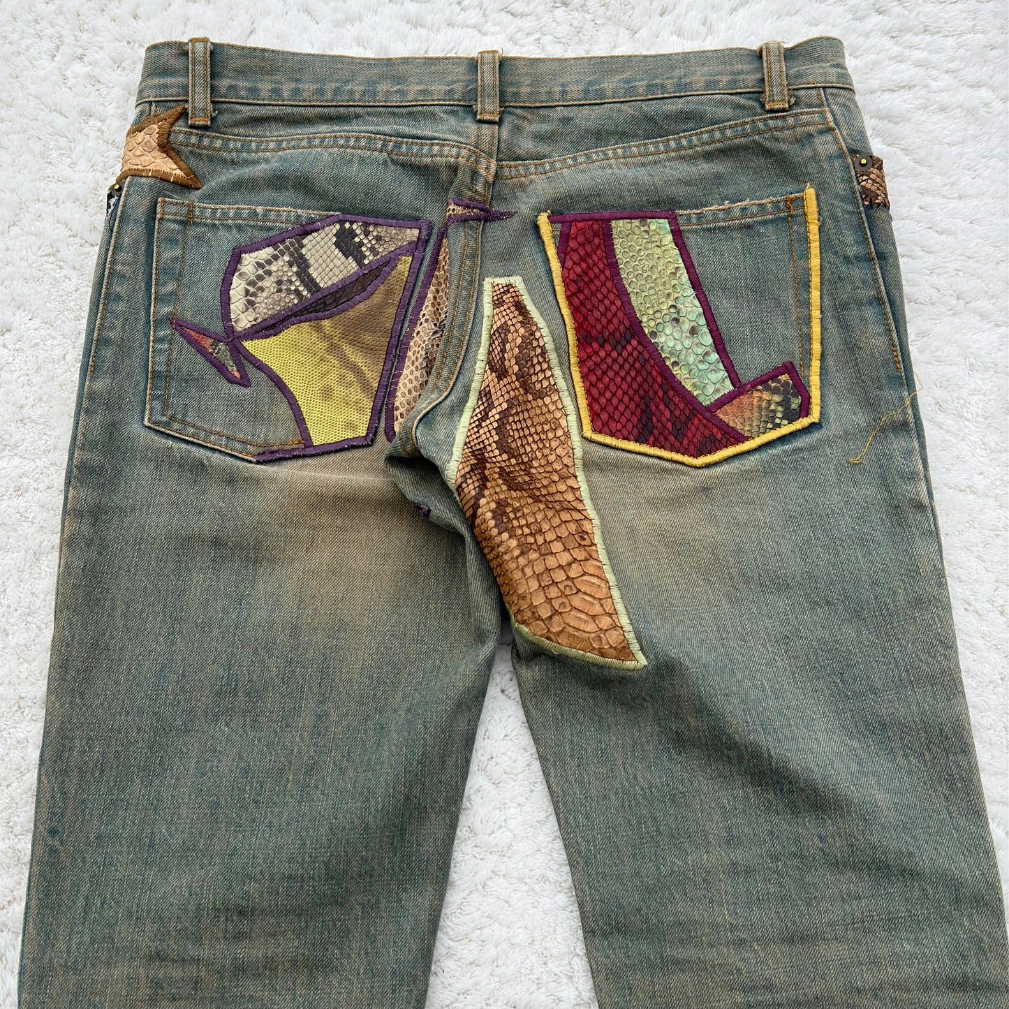 IfSixWasNine „Crazy Mexican“ Snakeskin Flared Lace-Up Jeans