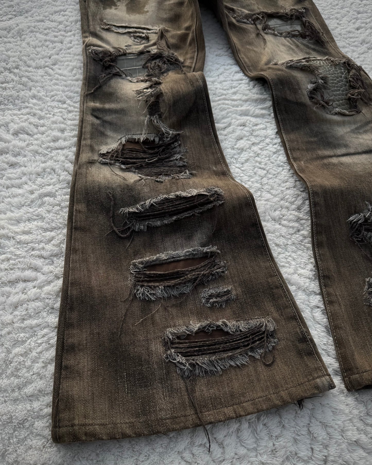 Tornado Mart Crocodile Repaired Crash Flared Jeans