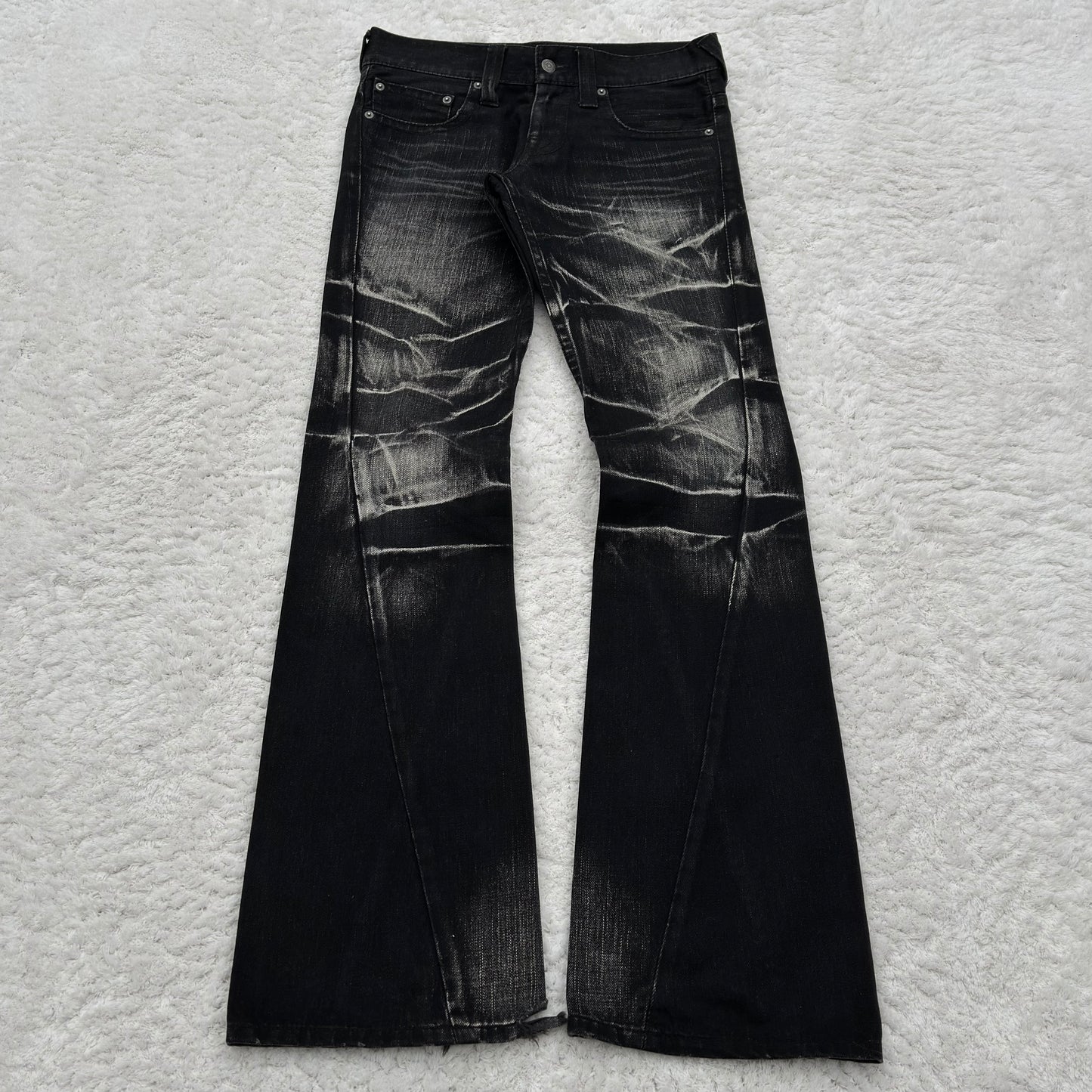 Tornado Mart Heel Bite Whisker Wash Spiral Flared Jeans