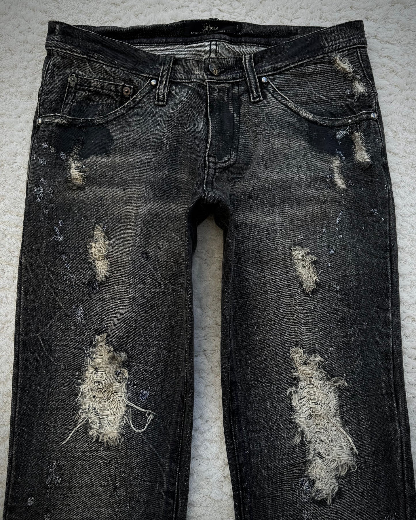 Midas Silver Splatter Coated Distressed Bootcut Denim