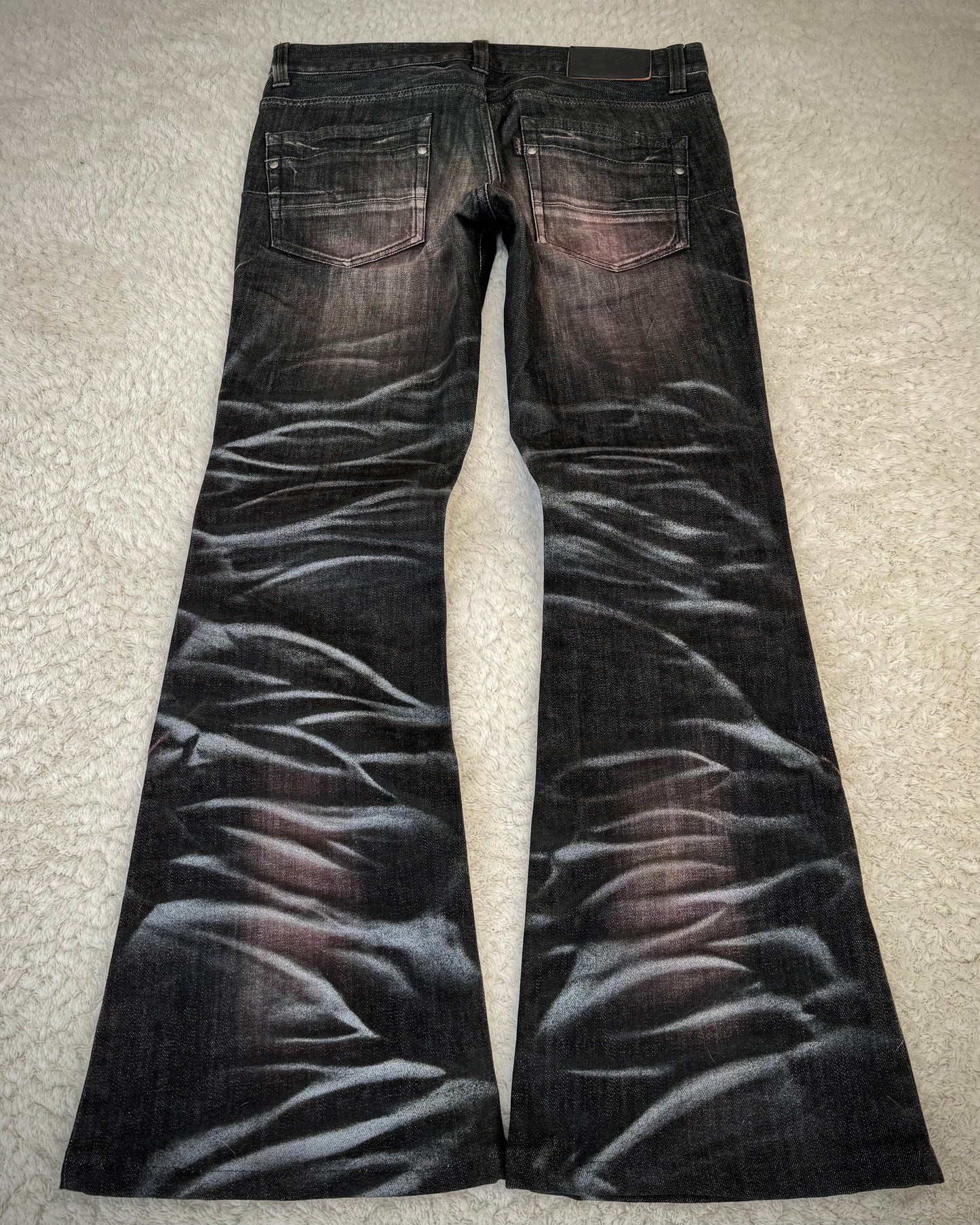 Tornado Mart Bordeaux Silver Whisker Washed Flared Jeans