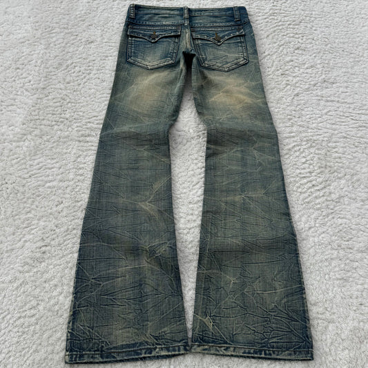 Agate Label Honeycomb Mud Wash Flared Jeans