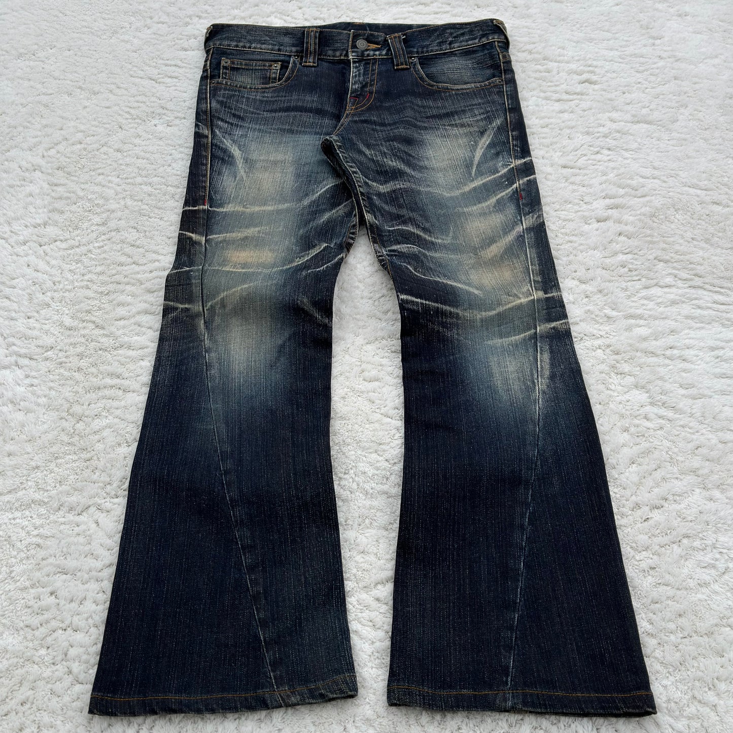 Tornado Mart Whisker Ocean Wash Spiral Flared Jeans