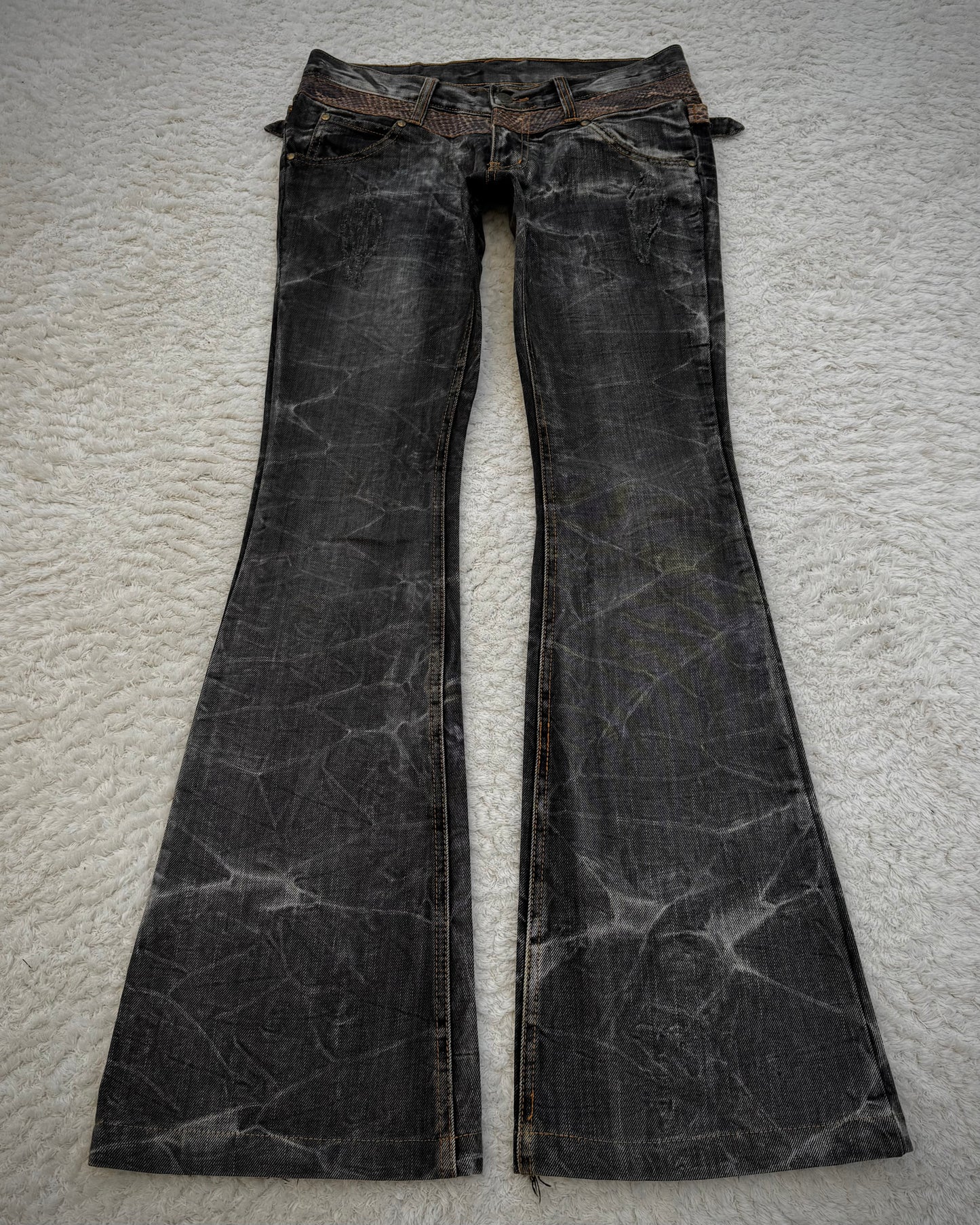 Tornado Mart Python Belted Flared Jeans