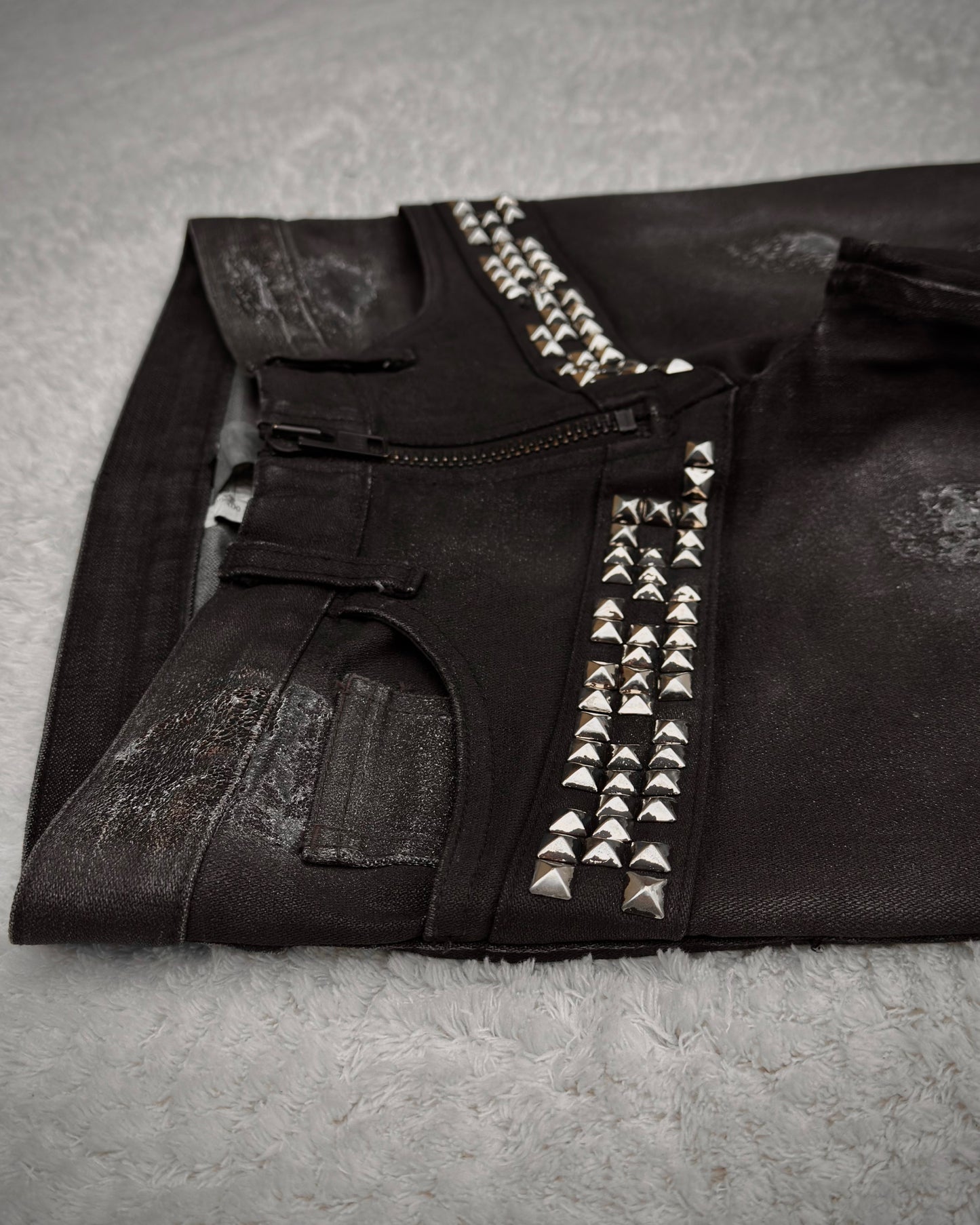 LED Rechwe Veronica Arizona Crack Waxed Studded Flared Jeans