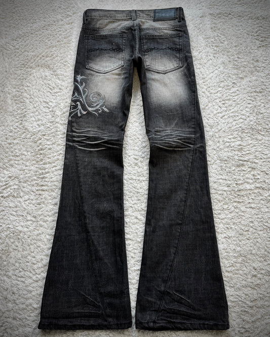 Midas Metallic Tribal Embroidery Spiral Flared Jeans