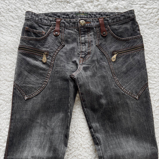 Obelisk Vintage Floral Pocket Flared Jeans