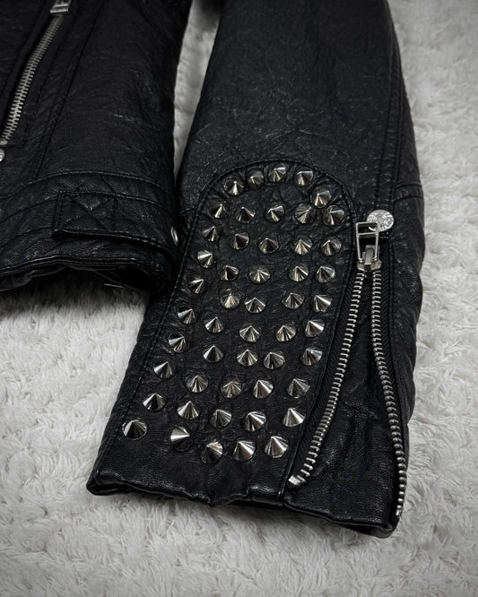 Affliction Spike Studded Metal Badge Leather Jacket