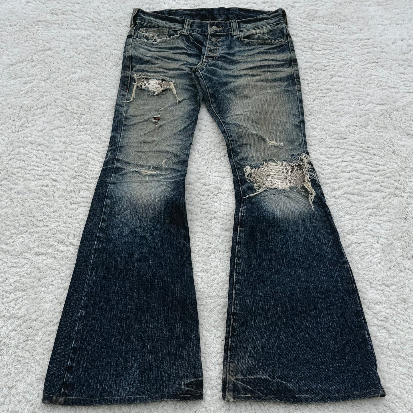 Tornado Mart Python Repaired Bell Bottom Flared Jeans