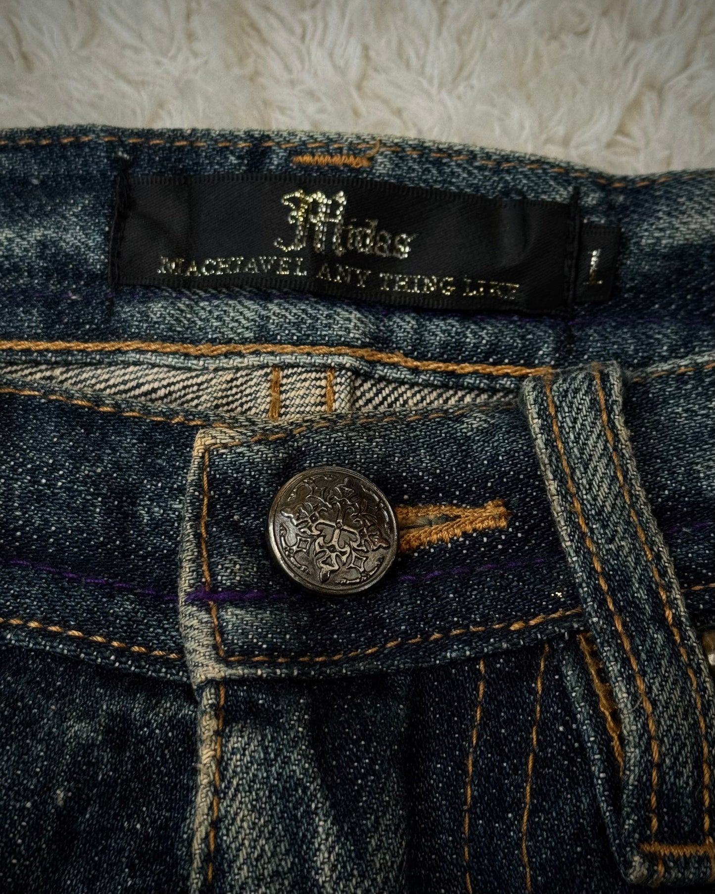 Midas Fringed Gold Splatter Distressed Bootcut Jeans