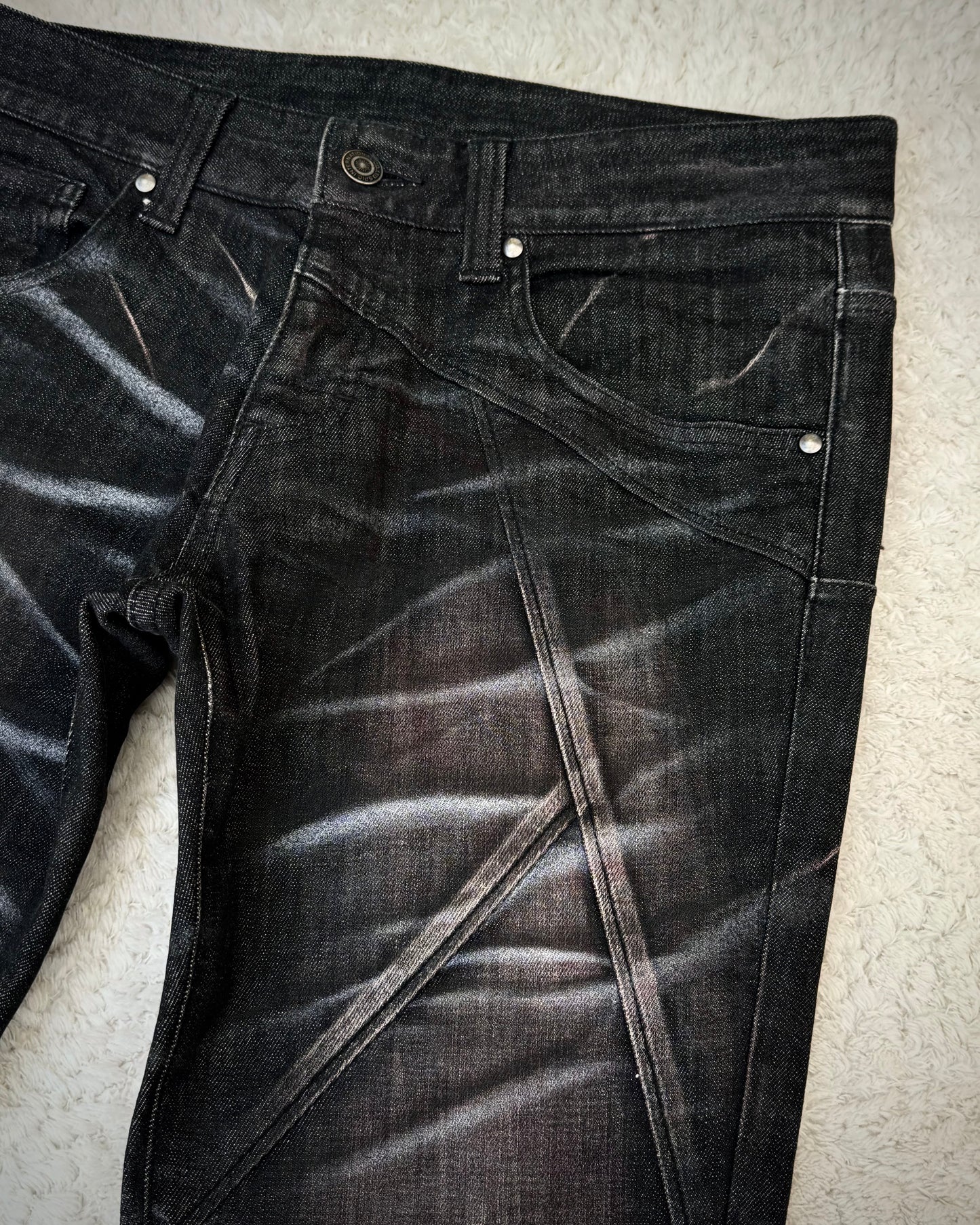 Tornado Mart Bordeaux Silver Whisker Washed Flared Jeans