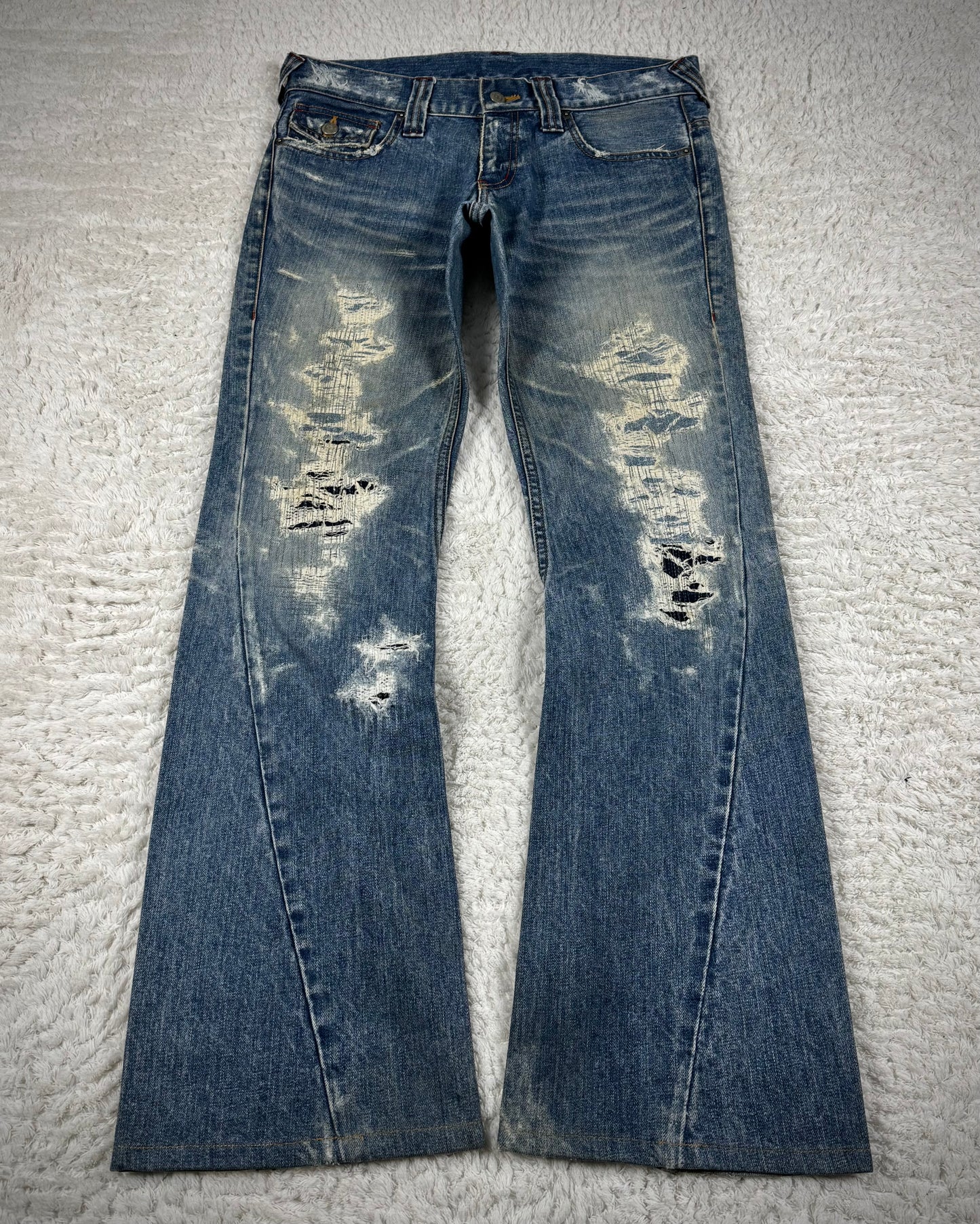Tornado Mart Repaired Distressing Spiral Flared Jeans
