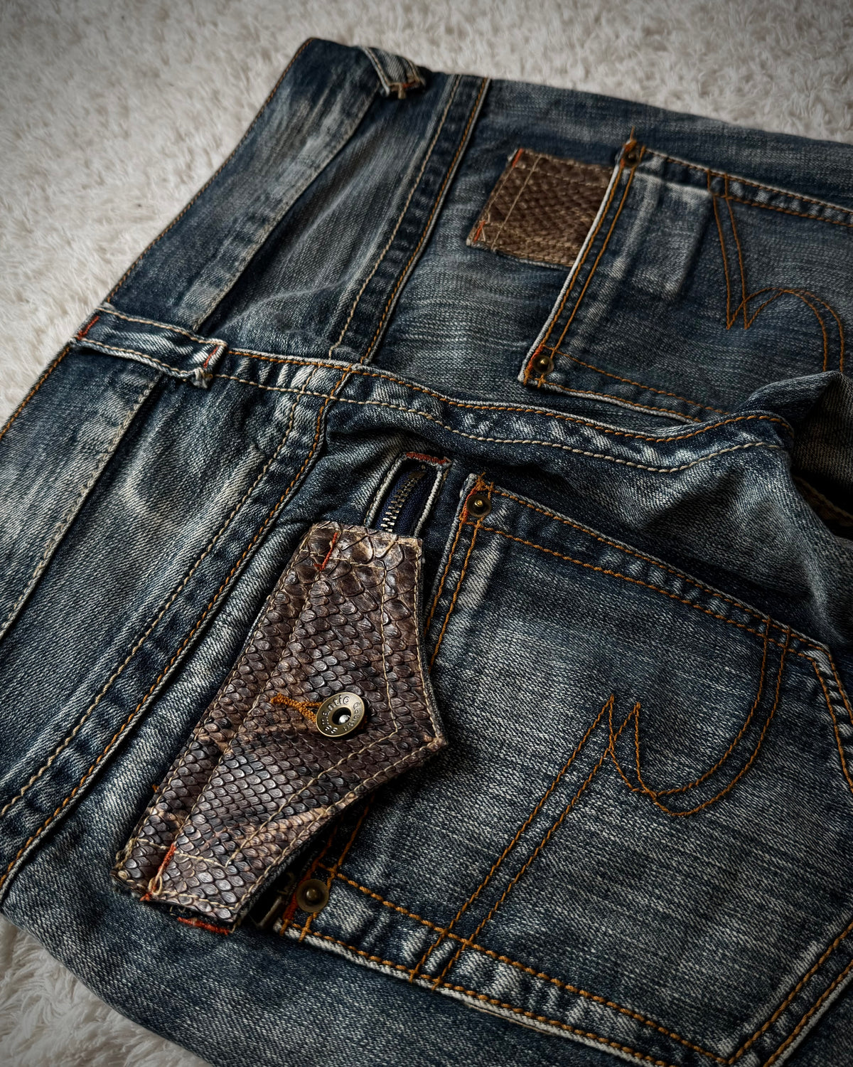 Semantic Design Python Detailed Spiral Flared Jeans