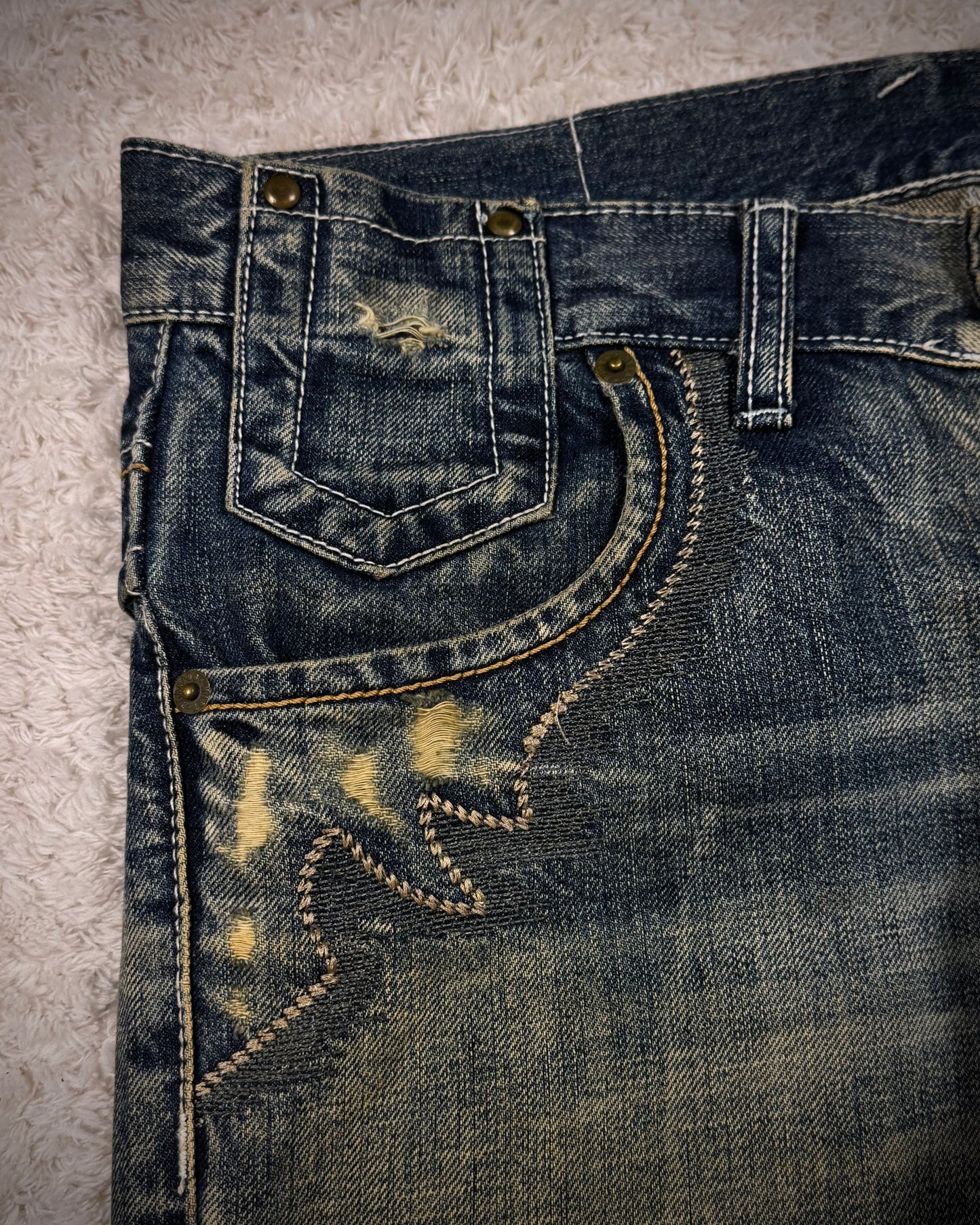 Tornado Mart Mud Washed Tribal Embroidery Flared Jeans