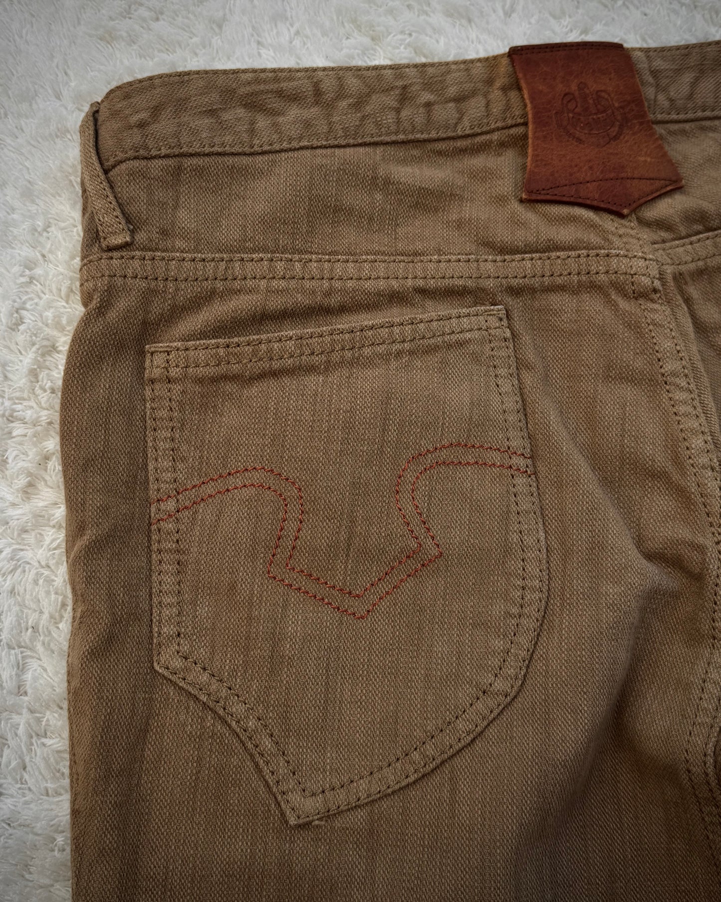 Obelisk Sand Washed Sword Knee Rib Detailed Flared Jeans