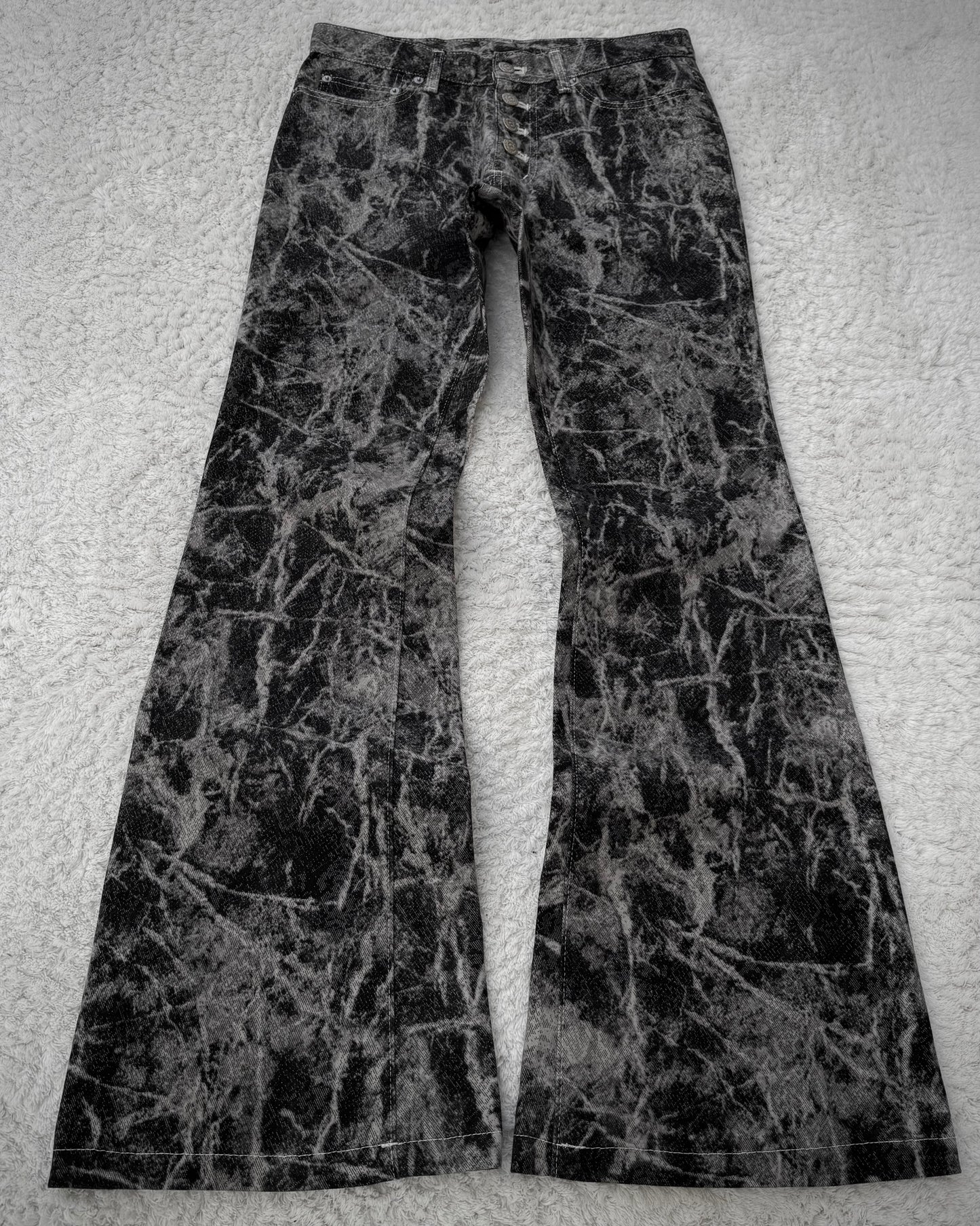 Tornado Mart Cracked Marble Wash Flared Jeans