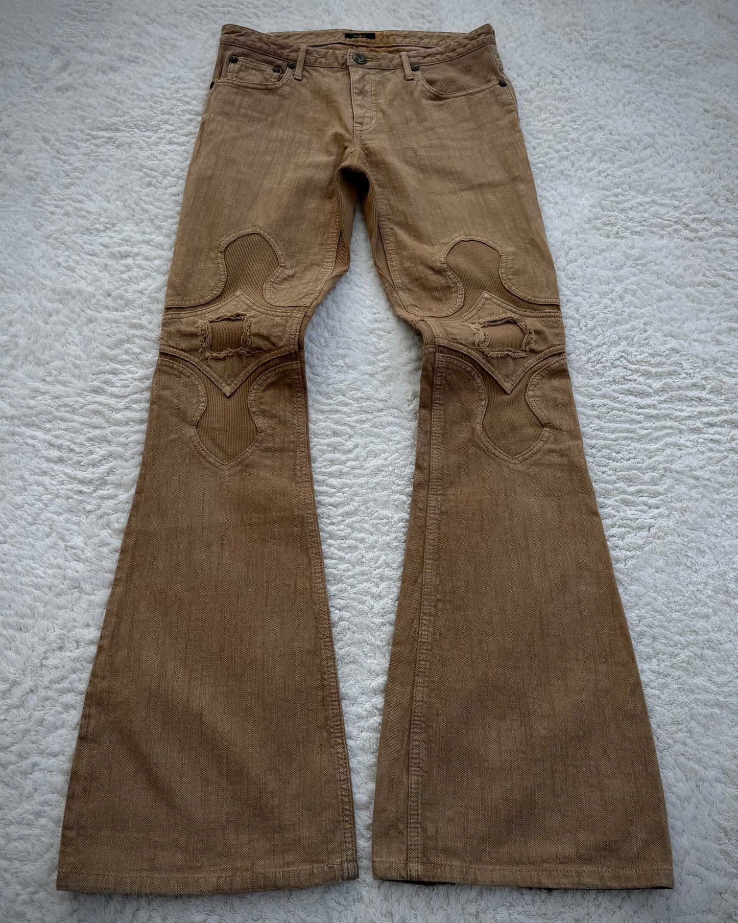 Obelisk Sand Washed Sword Knee Rib Detailed Flared Jeans