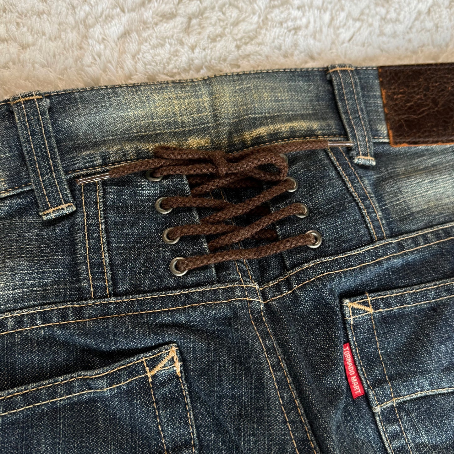 Tornado Mart Mud Washed Backwaist Lace Up Flared Jeans