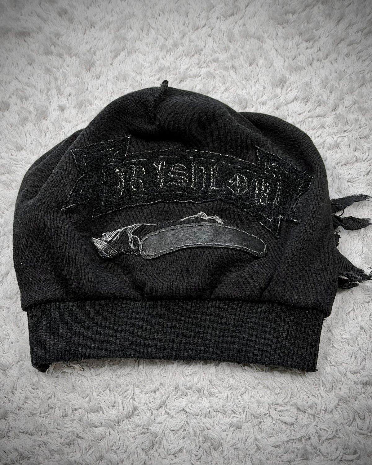 Irish Skull Leather Fringe Patch Beanie