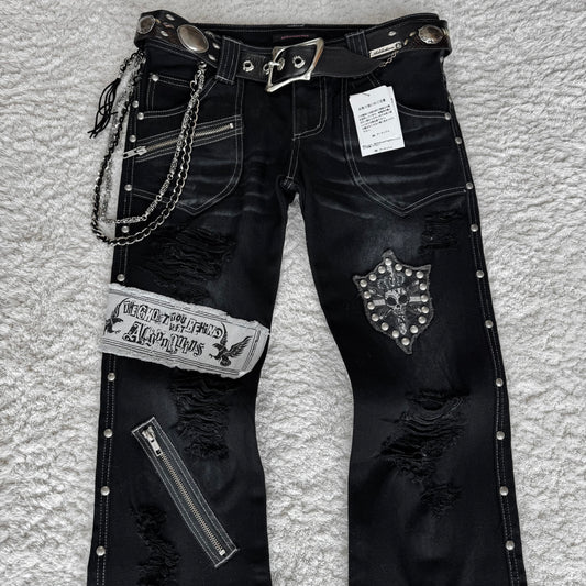 Algonquins Punk Patched Flared Jeans