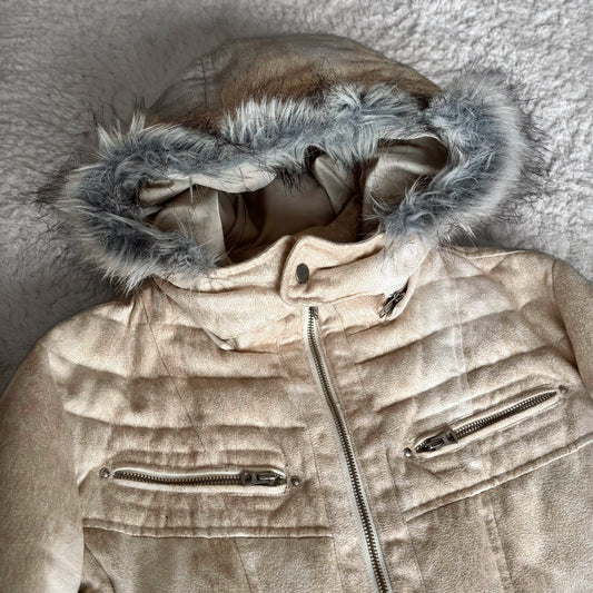 Tornado Mart Cream Suede Fur Puffer Jacket