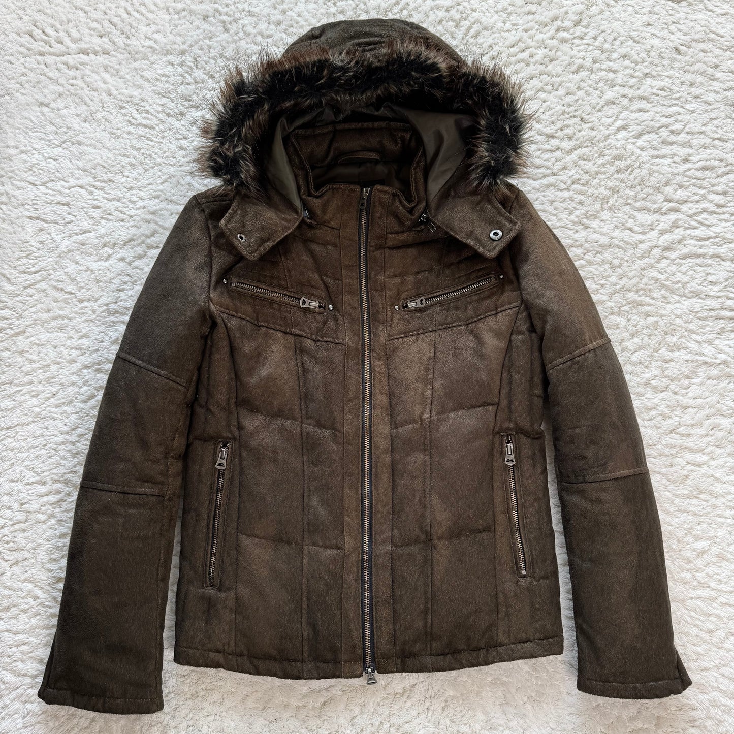 Tornado Mart Suede Fur Hood Puffer Jacket